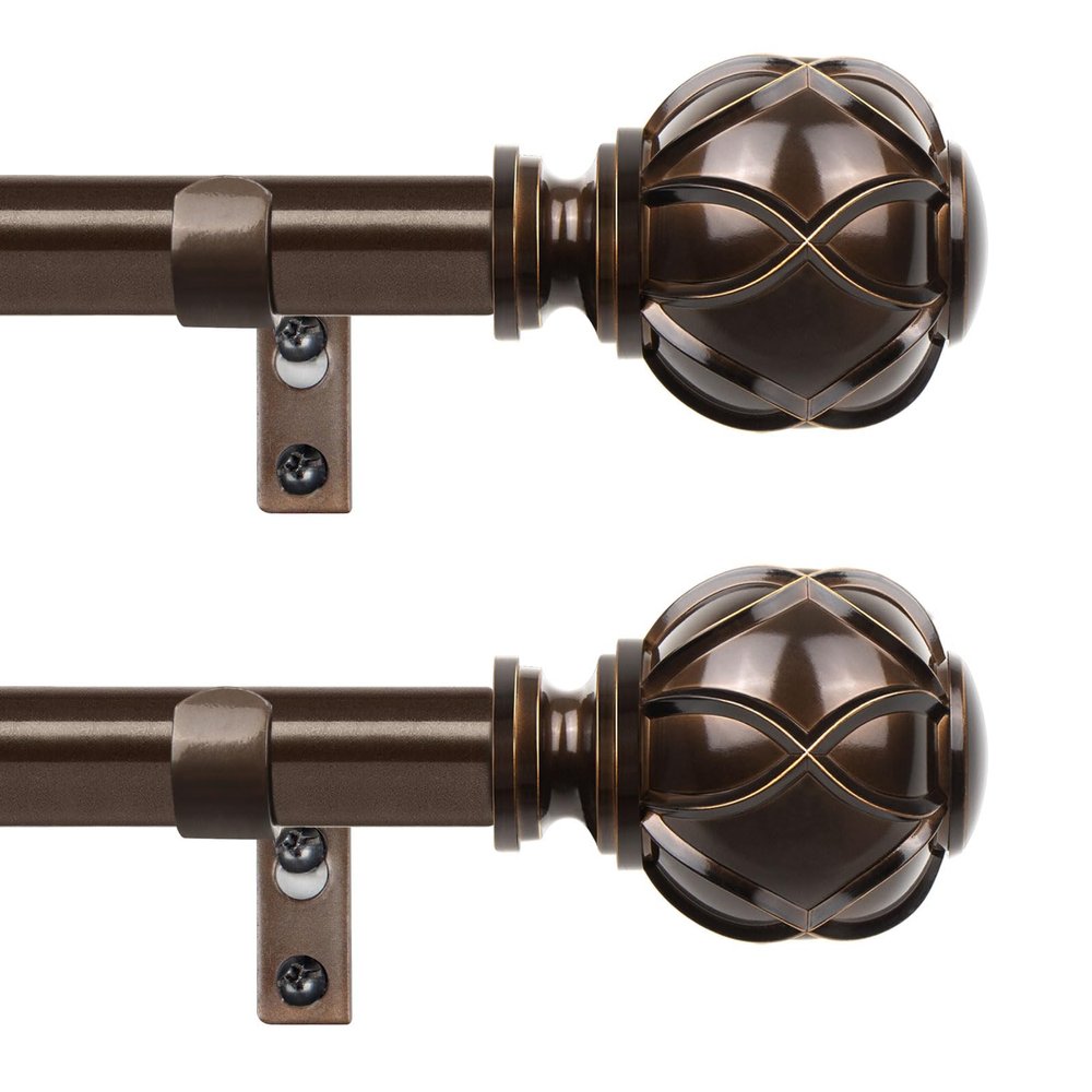 Curtain Rods 2 Pack 66 to 120 Inch, HOTOZON Curtain Rods for Windows, 3/4 Inch Single Drapery Rod with Netted Finials, Antique Bronze