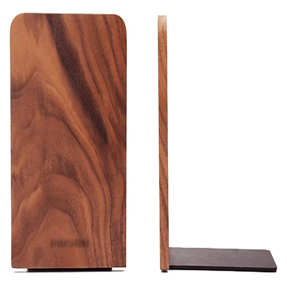 Book Ends Book Ends for Shelves Metal Base Book Stoppers Non-Skid Wood for Heavy Books Office Desk DVD (Color : 1 Pair Large)