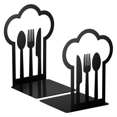 Book Ends Nonskid Bookends Metal Bookends Book Shelf Holder Heavy Books Cloud Spoon Metal Kitchen Cookbook Bookends for Shelves