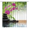 AMFD Zen Shower Curtain Green Bamboo Purple Flower Stone Reflection Water Spa Asain Japanese Garden Landscape Fabric Bathroom Decor Set Include Hooks,(67" Wx70 H) view 2