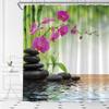 AMFD Zen Shower Curtain Green Bamboo Purple Flower Stone Reflection Water Spa Asain Japanese Garden Landscape Fabric Bathroom Decor Set Include Hooks,(67" Wx70 H) view 3