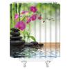 AMFD Zen Shower Curtain Green Bamboo Purple Flower Stone Reflection Water Spa Asain Japanese Garden Landscape Fabric Bathroom Decor Set Include Hooks,(67" Wx70 H) view 4