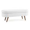 LKJYBG Oval Storage Bench 43.5" Linen Upholstered Ottoman Bench with Wood Legs for Entryway Living Room Bedroom End of Bed White view 1