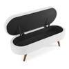 LKJYBG Oval Storage Bench 43.5" Linen Upholstered Ottoman Bench with Wood Legs for Entryway Living Room Bedroom End of Bed White view 4
