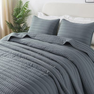 ROARINGWILD Blue Oversized California Cal King Size Quilt Bedding Sets with 2 Pillow Shams, Lightweight Bedspread Coverlet, Quilted Blanket Thin Comforter Bed Cover, 3 Pieces, 118x106 inches