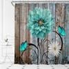 AMFD Rustic Floral Shower Curtain Teal Dahlia Blue Brown Wooden Board Farmhouse Barn Spring Country Plant Fabric Bathroom Decor Set Include Hooks,(67" Wx70 H) view 2