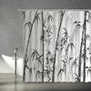 AMFD Bamboo Shower Curtain Asian Style Chinese Ink Bamboo Leaves Relaxing Therapy Spring Summer Fabric Bathroom Decor Set Include Hooks,(47"" Wx70 H), Gray Black White view 3