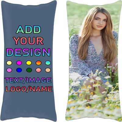 Custom Body Pillow Cases, Personalized Long Pillow Cover with Picture Text, Customized Throw Cushion Covers Two-Sides Print Love Keepsake Gift to Family Wife Husband Friends Pet 20x60in, Dusty Blue