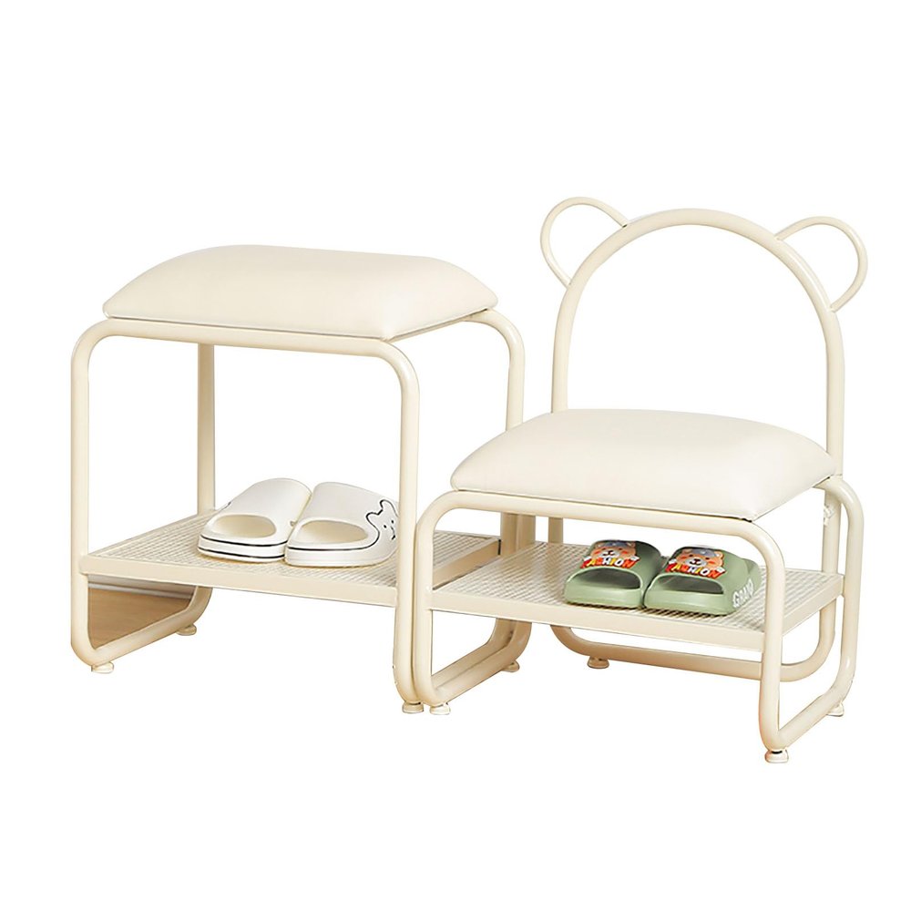 Kids Bench Metal Shoe Rack For Front Door Entrance Modern Shoe Bench With Storage Organizer Upholstered Padded Bench For Living Room, BalconyHallway 47.2 X 17.7 X 12.6 Inches 80x45x32cm white