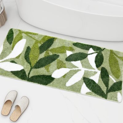 ZebraSmile Large Bathroom Runner Rugs 24x60 inch, Sage Green Leaves Microfiber Bath Mat, Water Absorbent Extra Long Bath Runner Rug with Non Slip Back for Bathtub Shower Bedroom Floor