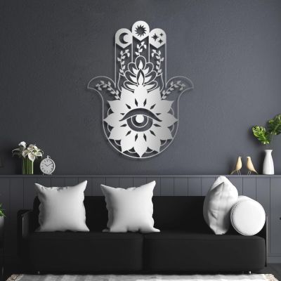 Hamsa Hand Metal Wall Decor, Hamsa Metal Wall Art, Metal Hamsa Wall Decor, Hamsa Hand Wall Art, Evil Eye Wall Art, Boho Wall Hanging, Living Room Wall Art, Housewarming Gift (29"x 22"| 76x58cm, Sliver)