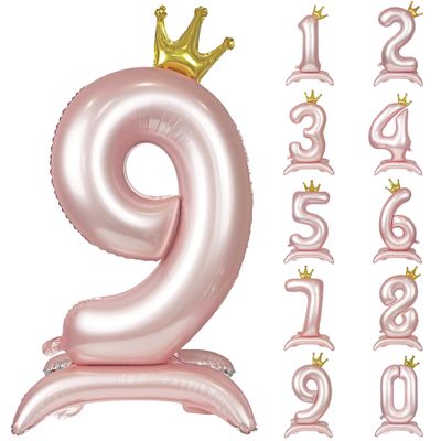 40 Inch Pink Crown Number Balloon Pink Foil Large Number 9 Balloons for 9nd Girls Birthday Wedding Anniversary Princess Party baby shower Number Balloon Decorations Supplies 9