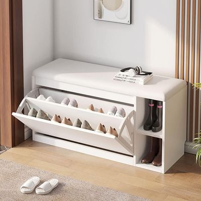 ELODEK Shoe Storage Bench with Hidden Shoe Rack, PU Entryway Shoe Bench Seat Shoe Organizer Shoe Cabinet, 100 * 24/30 * 45CM(Size:2F,Color:White)