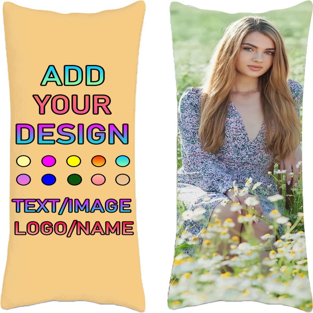 Custom Rectangle Body Pillow Covers, Customized Photo Long Body Pillowcase, Personalized Throw Cushion Cover, Double Printed Valentines Day Gifts for Couples/Wife/Husband/Lover, 20"x 54", Beige