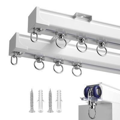 Aluminum Curtain Conjoined Double Track Ceiling Mount 0.5m - 6m Sliding Silent Curtain Track Rod, Silent Sliding Ceiling Curtain Rail, For Curtains, Drapes, Tulle, Privacy, Room Divider ( Color : Whit