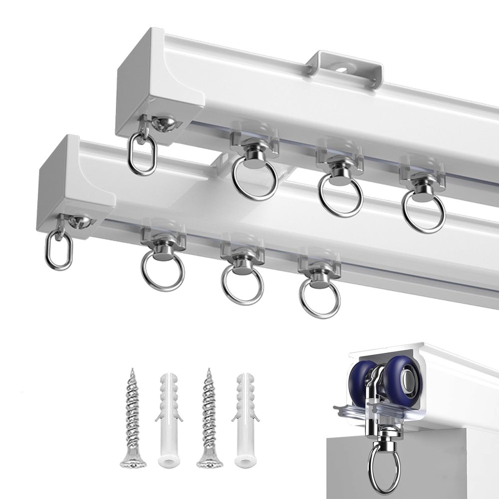 Aluminum Curtain Conjoined Double Track Ceiling Mount 0.5m - 6m Sliding Silent Curtain Track Rod, Silent Sliding Ceiling Curtain Rail, For Curtains, Drapes, Tulle, Privacy, Room Divider ( Color : Whit