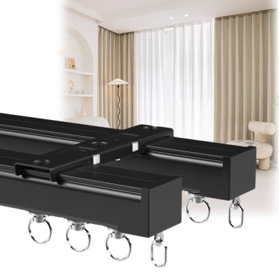 Curtain Double Tracks Luxury Thick Heavy Aluminum Alloy Curtain Rails, Silent Sliding Ceiling Curtain Rail, Heavy-Duty Curtain Conjoined Double Track Rails Ceiling/Wall Mount Curtain Rail System ( Col