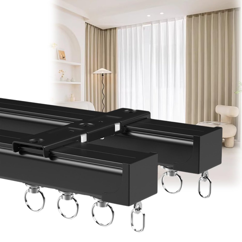 Curtain Double Tracks Luxury Thick Heavy Aluminum Alloy Curtain Rails, Silent Sliding Ceiling Curtain Rail, Heavy-Duty Curtain Conjoined Double Track Rails Ceiling/Wall Mount Curtain Rail System ( Col