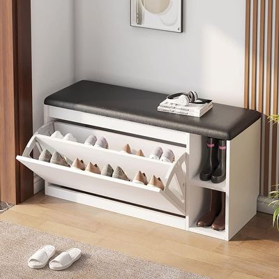 ELODEK Shoe Storage Bench with Hidden Shoe Rack, PU Entryway Shoe Bench Seat Shoe Organizer Shoe Cabinet, 100 * 24/30 * 45CM(Size:2F,Color:Black)