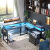 Hyomdeck L Shaped Desk with Power Outlet and LED Strip, Reversible L Shaped Computer Desk with File Drawer, Corner Desk for Gaming Writing, Home Office Desk with Monitor Shelf, Black Oak view 2