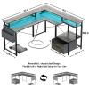 Hyomdeck L Shaped Desk with Power Outlet and LED Strip, Reversible L Shaped Computer Desk with File Drawer, Corner Desk for Gaming Writing, Home Office Desk with Monitor Shelf, Black Oak view 3