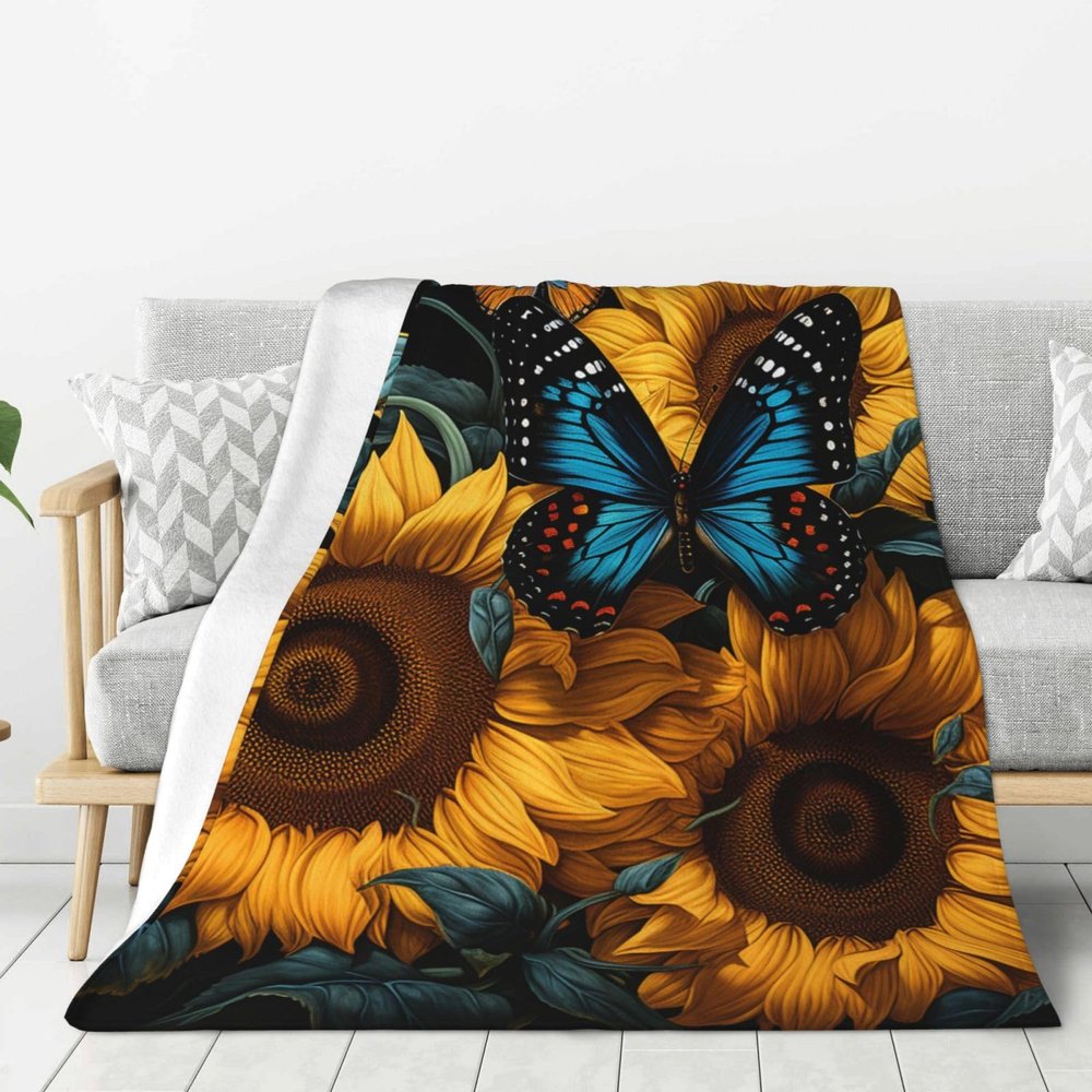 CSGJMYGS Flannel Throw Blanket, Super Soft Blankets 80""x60"", Warm Plush Blankets and Throws, Lightweight Cozy Fuzzy Blanket for Couch Sofa Bed, Blue Butterfly Throw Blanket All-Season