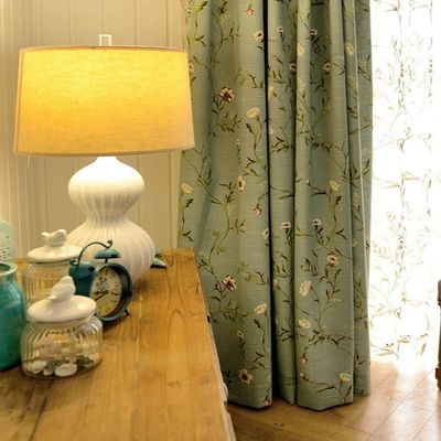 ILUOGUDU Sage Green Curtains 96 Inch Length for Living Room 1 Panel Floral Pinch Pleated Drapes 60% Blackout Linen Cotton Textured Light Green Curtain for Bedroom Rustic Boho Farmhouse Decor 72x96