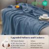 PHF 100% Cotton Muslin Blanket Twin XL Size 66"x90", 4-Layer Lightweight Gauze Throw, Breathable Cloud-Soft Minimalist Blanket for Bed, Couch, Camping & Baby, Denim Blue, Ideal Gift view 4