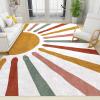 Boho Sunrise Area Rug, Modern Line Art Grunge Theme Non Slip Living Room Rug, Noise Reduction Machine Washable Carpet for Indoor Bedroom Office Decor Mat - 4 ft x 5 ft view 1