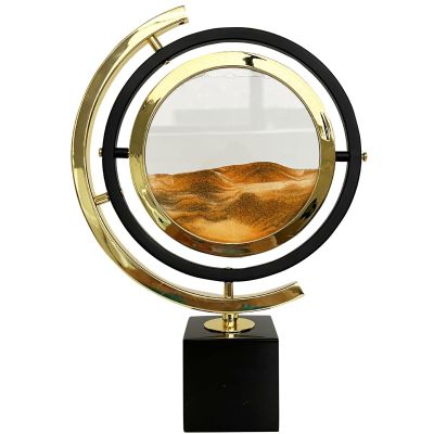 Quicksand Painting Hourglass Ornament Living Room Wine Cooler Entryway Bookcase Desktop Decorative Ornaments Semicircle Design Iron Frame/Marble Base (Color : Yellow, Size : Small23cm)
