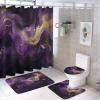 Abstract Beautiful Purple Marble Shower Curtain Sets 4 Piece,Watercolor Luxury Ink Gold Foil Texture Marble Bathroom Decor Sets with Rugs Include Waterproof Non-Slip Toilet Lid Cover Bath Mat view 1