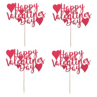 VICASKY 4pcs Valentine Cake Toppers Romantic Cake Insert Decor for Baking Dessert Adorns for Parties and Celebrations