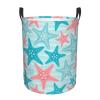 Blue Pink Starfish Ocean Laundry Hamper with Durable Handle Waterproof Foldable Laundry Basket Circular Storage Basket Dirty Clothes Bag for Bedroom Children Nursery Bathroom view 1
