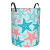 Blue Pink Starfish Ocean Laundry Hamper with Durable Handle Waterproof Foldable Laundry Basket Circular Storage Basket Dirty Clothes Bag for Bedroom Children Nursery Bathroom view 2