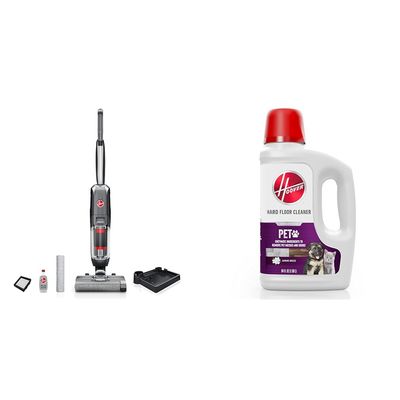 Hoover Streamline Corded Hard Floor Cleaner, FH46000V + Hoover Pet Hard Floor Cleaner, Concentrated Pet Cleaning Solution for Hard Floor Machines, 64 oz, AH31451