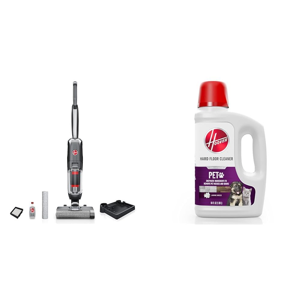 Hoover Streamline Corded Hard Floor Cleaner, FH46000V + Hoover Pet Hard Floor Cleaner, Concentrated Pet Cleaning Solution for Hard Floor Machines, 64 oz, AH31451