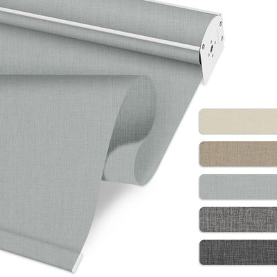 PQRSHADE Free-Stop Blackout Roller Shades for Windows, Cordless Blinds with Cassette Valance Same Color Sided Linen Fabric Thermal Insulation Custom Roller Blinds for Home,Light Gray,30.5" W x 64" H