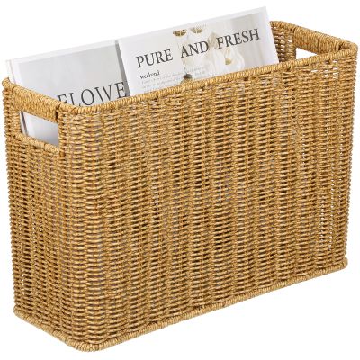PRETYZOOM Rattan Storage Box with Handles 15 Inch Woven Basket Organizer for Desktop Home Office and Garage Storage Solutions
