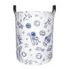 Blue Space Astronaut Galaxy Planet Laundry Basket Waterproof Collapsible Laundry Hamper with Durable Handle Circular Storage Bin Dirty Clothes Bag for Bathroom Bedroom College Dorm view 1