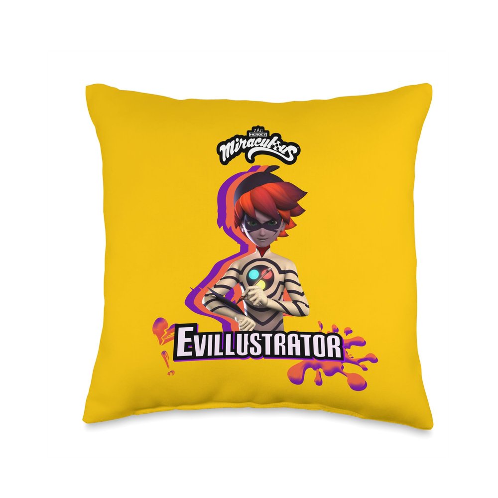 Miraculous Ladybug Villains Collection Evillustrator Throw Pillow, 16x16, Multicolor