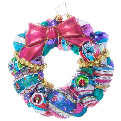 Christopher Radko Handcrafted Vintage Holiday Wreath Ornament  European Blown Glass Christmas Tree Decoration, Colorful Collectible Ornament with Bow, Giftable Holiday Keepsake