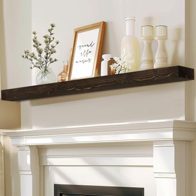 ABSWHLM 72x8x3 Fireplace Mantel - Solid Rustic Wood - Wall Mounted Floating Shelf with Invisible Heavy Duty Steel Bracket (Weathered Black)