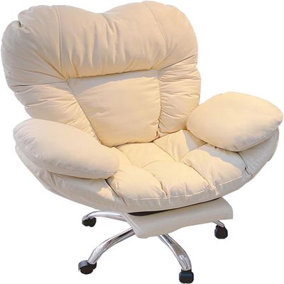 HOBIBA Office Home Office Chair, 360 Swivel Upholstered Computer Task Chair with Footrest Desk Chair for Living Room, Bedroom, Study (Size:Height 110-120CM,Color:Off-White)