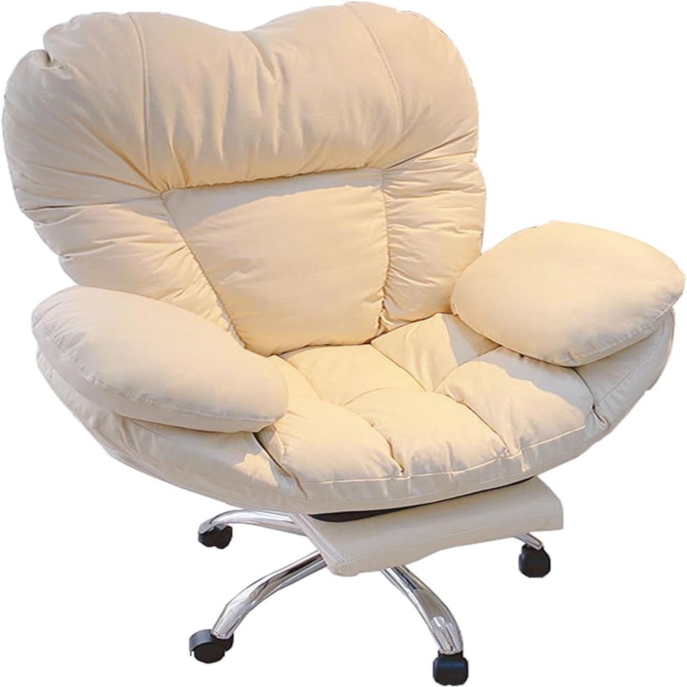 HOBIBA Office Home Office Chair, 360 Swivel Upholstered Computer Task Chair with Footrest Desk Chair for Living Room, Bedroom, Study (Size:Height 110-120CM,Color:Off-White)