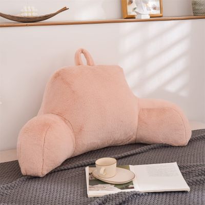Aimuan Reading Pillow Bed Rest Wedge Large Adult Backrest Pillow with Arms Back Support for Sitting Up in Bed Cushion Incline Rest Sleeping Snoring Pillow, (Large, Blush)