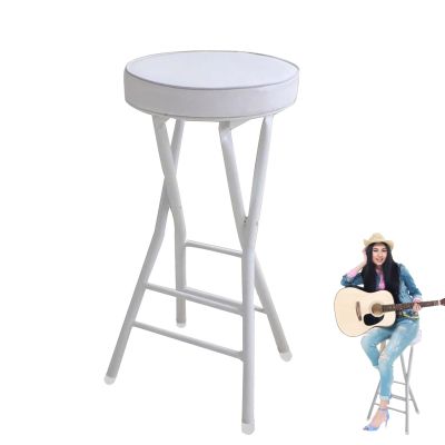 Cushioned Padded Folding Stool, White/Black Portable Folding Round Kitchen Barstool, 25 Inch Counter Height Foldable Stool for Adult Dining Room Camping Gameroom (Color : White, Size : 25inch/63cm 1