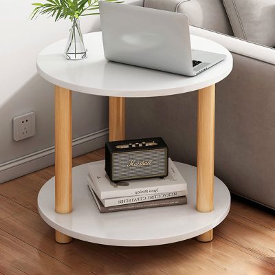 2-Tier Round Coffee Table Living Room, End Side Table with Storage Open Shelf, Modern Design Home Furniture for Living Room Bedroom, MDF Desktop (Color : Warm White, Size : 40 * 40 * 53cm)