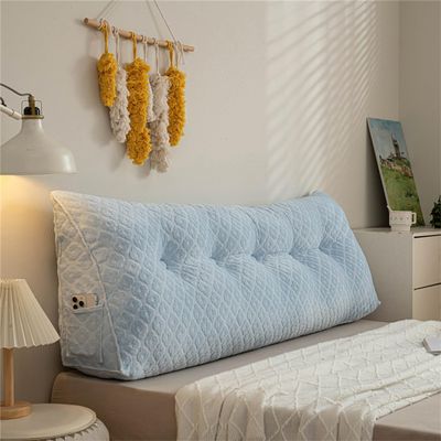 LQdpdd Large Triangular Headboard Wedge Bed Rest Reading Pillow for Sitting in Bed-Backrest Positioning Support Long Bolster Pillow for Daybed with Soft Velvet Covers,Blue,Full:120 * 20 * 50