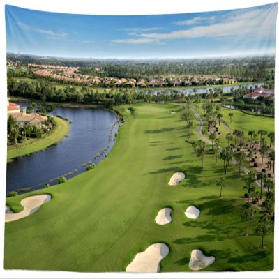 CORFOTO 140x117 Inch Fabric Golf Course Tapestry Green Grass Lawn Field River Wall Hanging Golf Sport Tapestry for Bedroom Aesthetic Living Room College Dorm Decor Wallpaper