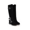 ZBYY Womens Knee High Chunky Low Heel Boots Slouchy Faux Suede Round Toe Buckle Warm Winter Boot Side Zipper Boots view 1